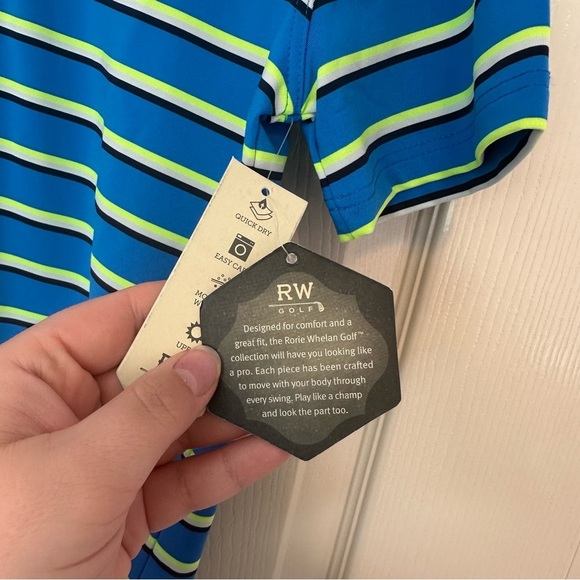 Rorie Whelan Boys Golf Polo Shirt Size XL (14 Boy) Blue Green White Stripes NWT - Picture 4 of 9